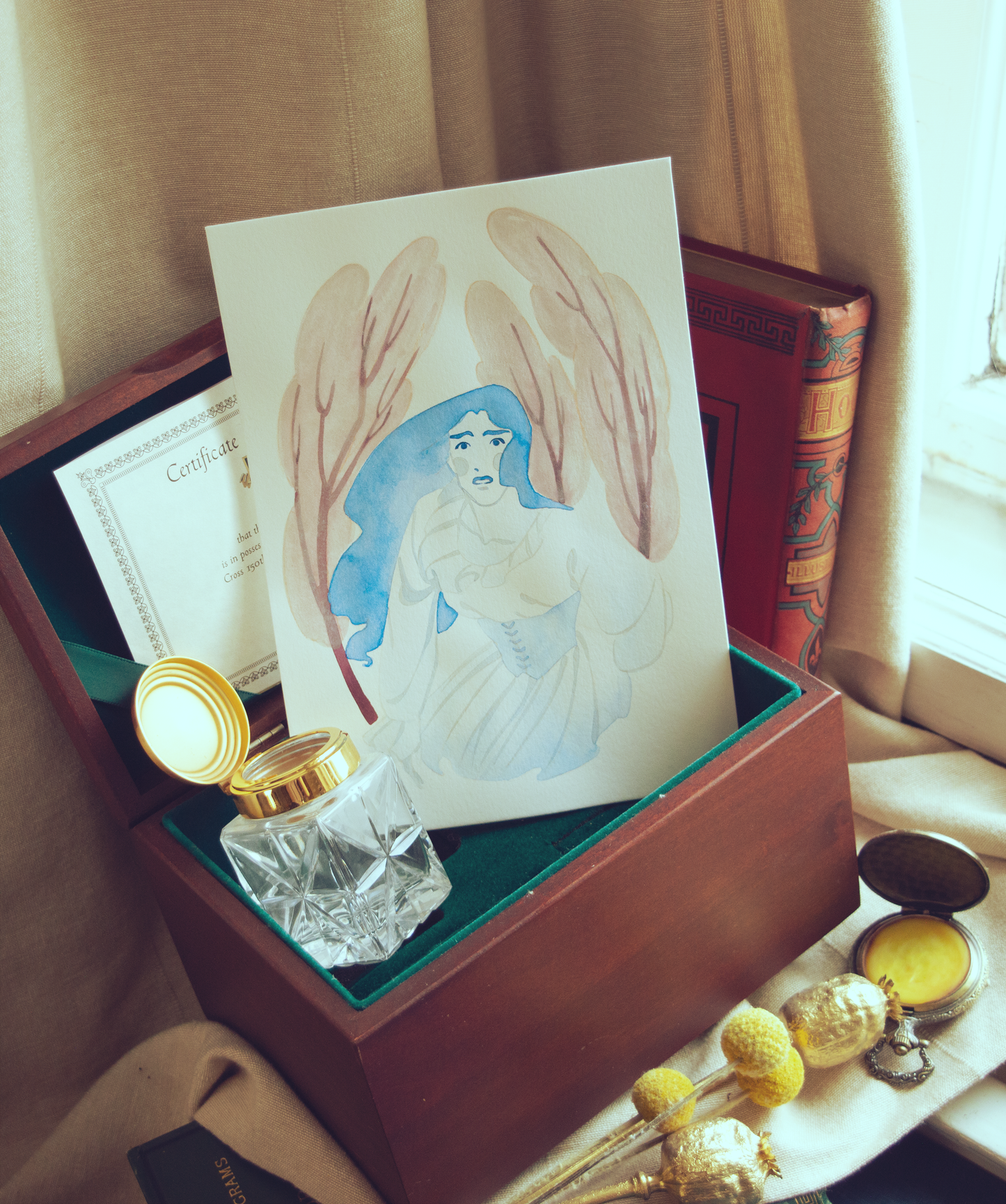 Zazu as Snow White, lost in the woods. This illustration is an original art work make with ink and silver highlights on paper, starring the main characters of the webcomic Little Starling by Pearl See.