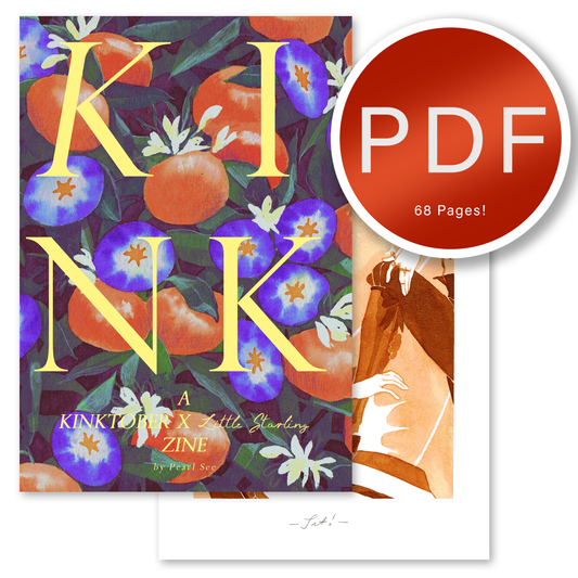 The entire collection of the Little Starling x Kinktober illustrations together with exclusive little drawings. All illustrations are original art work make with ink on paper, created for kinktober 2022 starring the main characters of the webcomic Little Starling by Pearl See, now available as pdf.