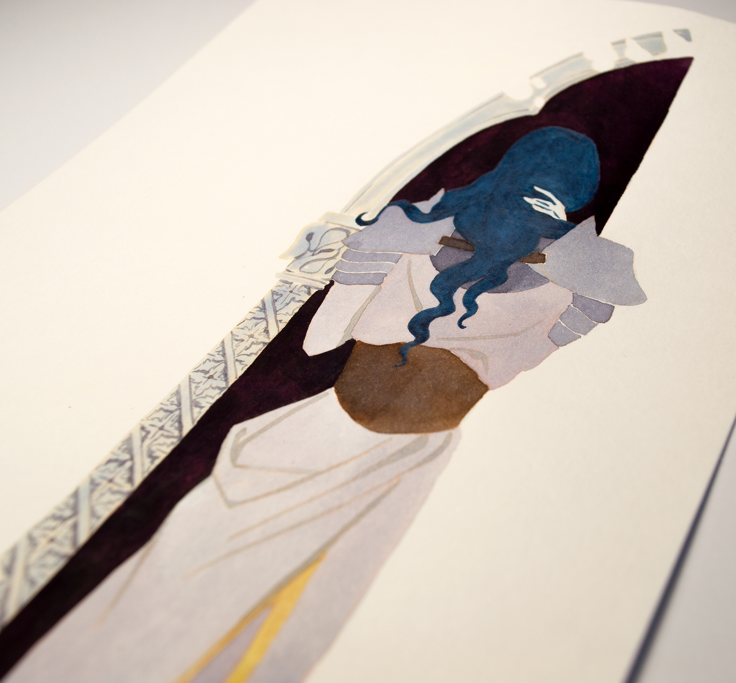 Zazu the knight has returned from battle to briefly visit his sweetheart before having to leave again. This illustration is an original art work make with ink on paper, starring the main characters of the webcomic Little Starling by Pearl See, close-up.