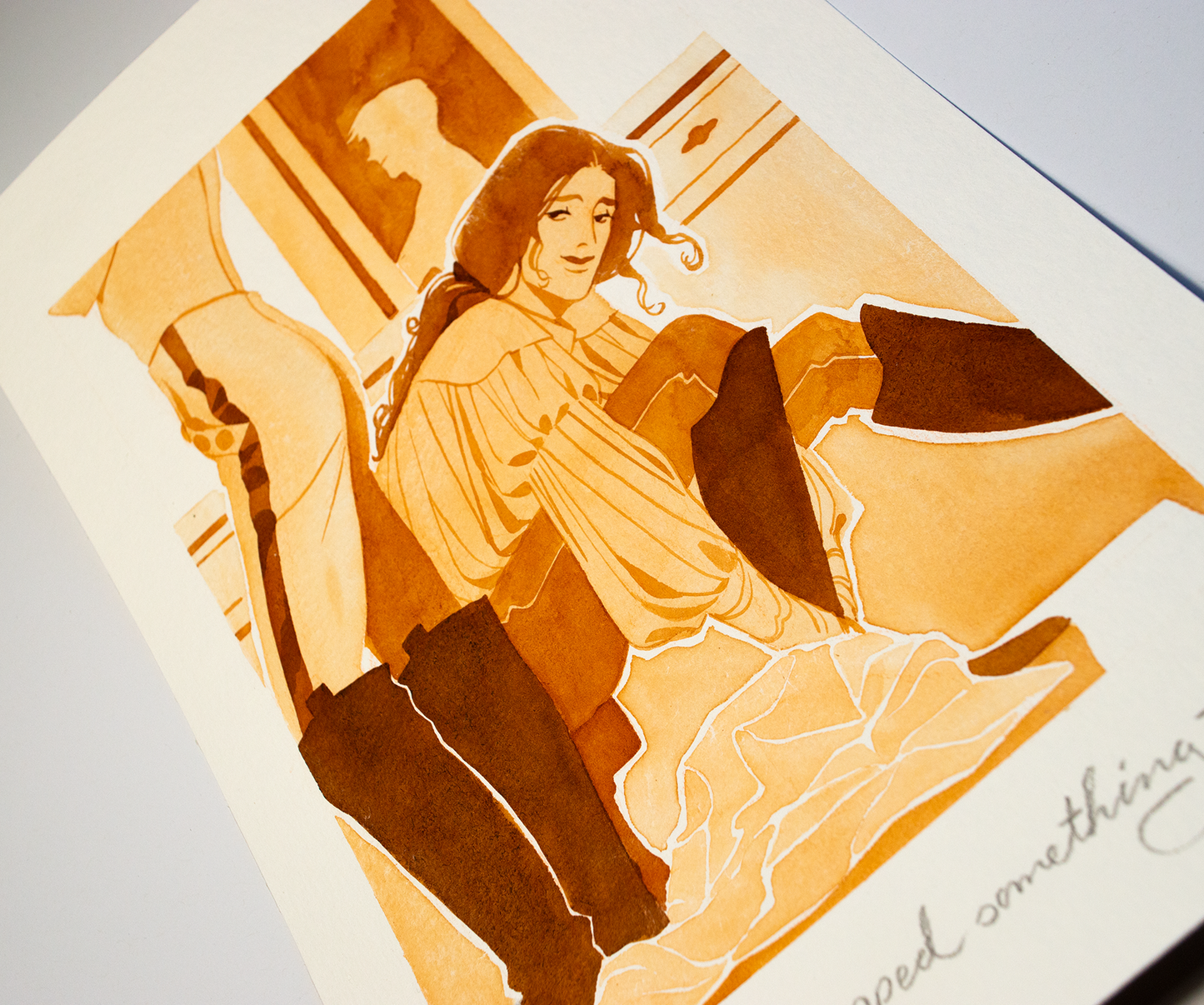 'You dropped something.' That was on purpose, Zazu. This illustration is an original art work make with ink on paper, created for kinktober 2022 starring the main characters of the webcomic Little Starling by Pearl See, close-up.