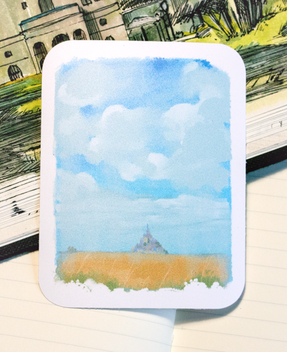 Sticker of Mont-Saint-Michelle in the distance.