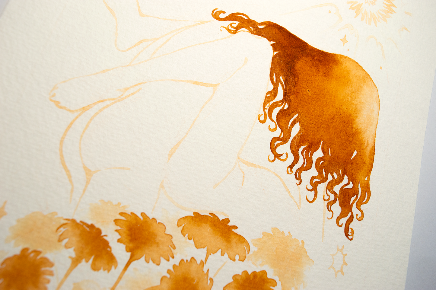 'Put more in.' an original art work make with ink on paper, created for kinktober 2022 starring the main characters of the webcomic Little Starling by Pearl See. It shows one bent over the other amid phantom flowers, close-up.