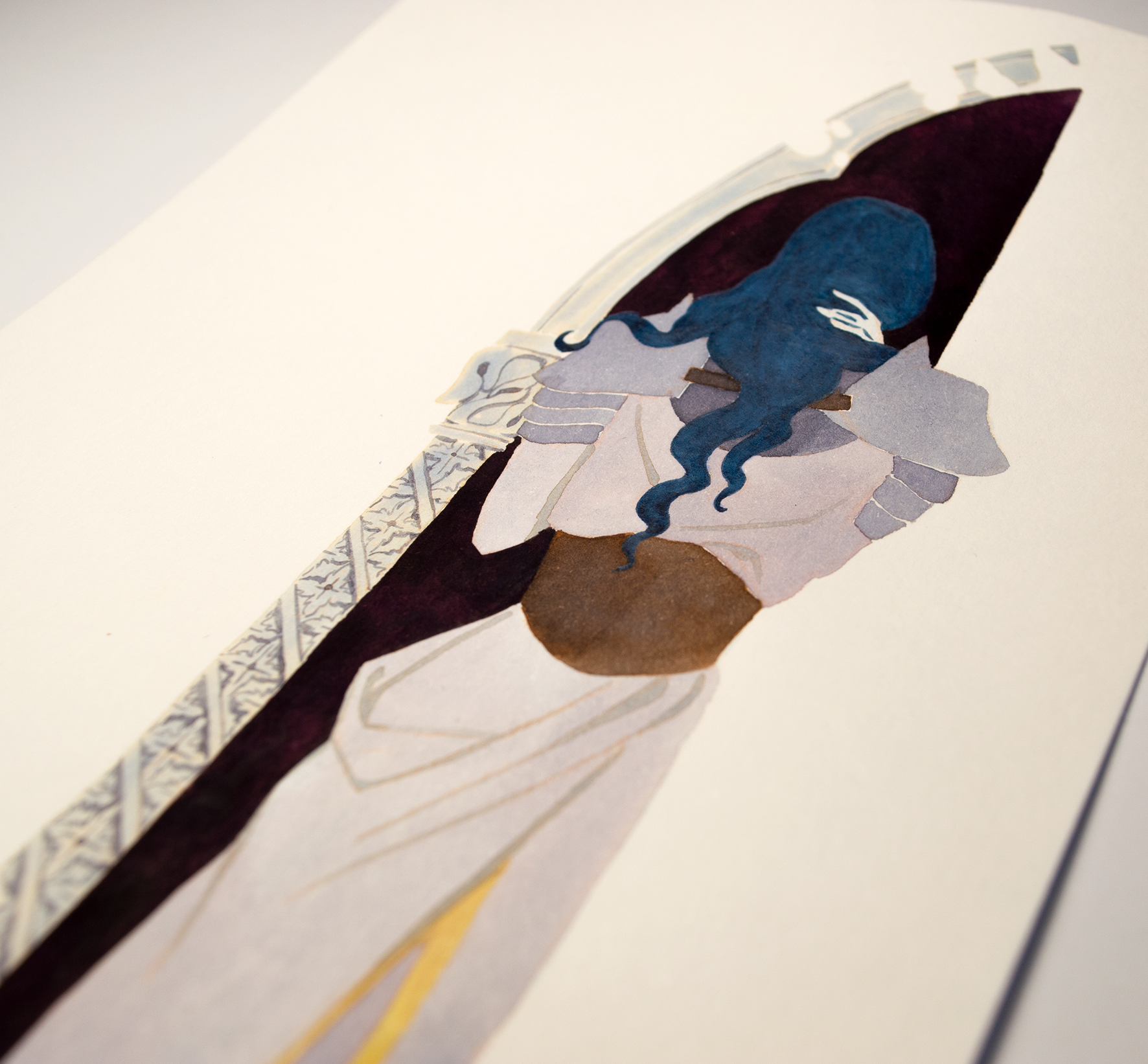 Zazu the knight has returned from battle to briefly visit his sweetheart before having to leave again. This illustration is an original art work make with ink on paper, starring the main characters of the webcomic Little Starling by Pearl See, close-up.